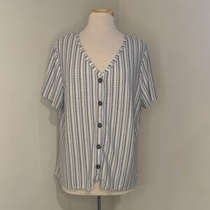 Chico's Blue and White Striped Button-Down Shirt